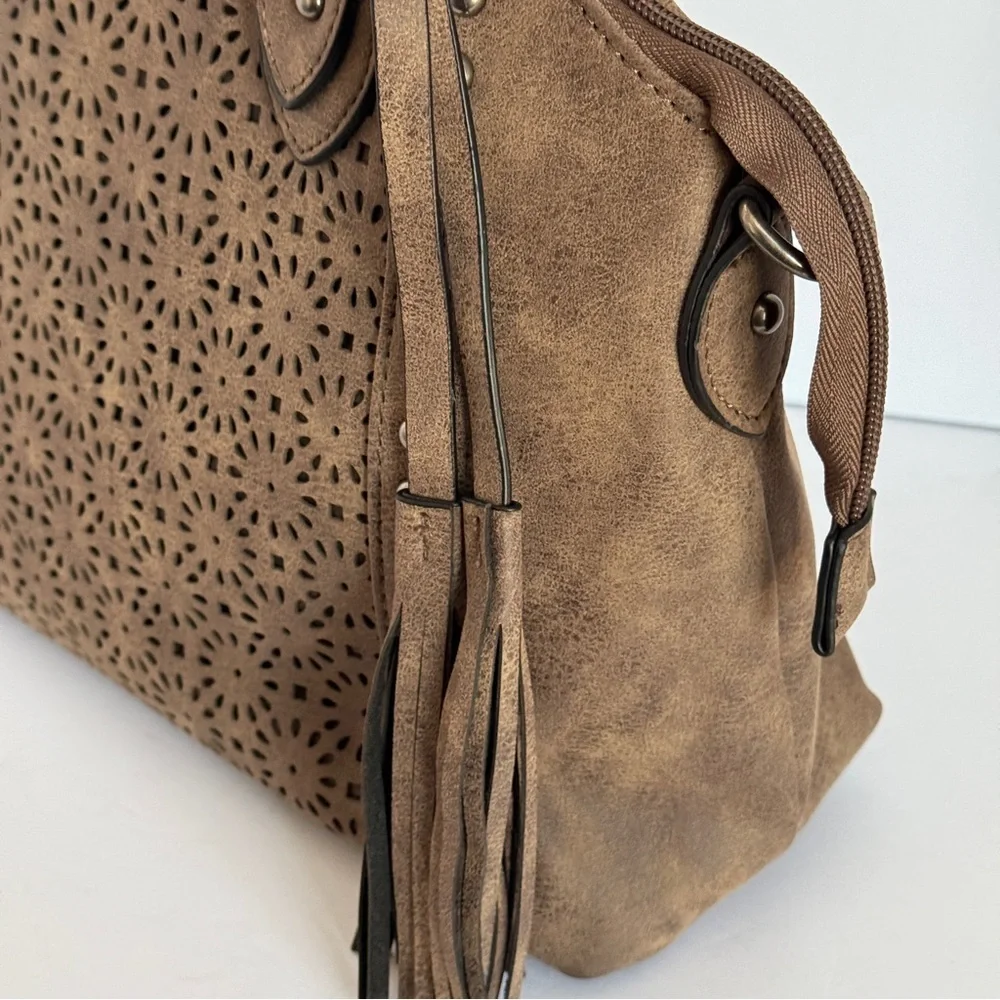 Bueno Satchel Crossbody Bag Brown Studded Purse Shoulder Bag